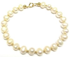 Solid 9ct Gold Pearl Bracelet 9ct Gold Beads and Natural White Freshwater Pearls picture