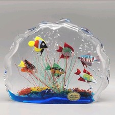 Vtg Murano 6 Fish Paperweight Art Glass Aquarium Sculpture Bubbles Seaweed Read picture