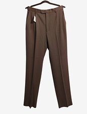 NWT Zanella Bennett Dress Pants Mens 32 Unhemmed Brown 100% Virgin Wool Italy picture