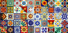 50 TILES 4x4 MEXICAN CERAMIC HANDMADE TALAVERA TILES WALL FLOOR DECORATIVE #000 picture