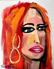 Original COLORFUL LADY PORTRAIT PAINTING Pop Art 16x20 canvas  SWARTZMILLER DNA picture