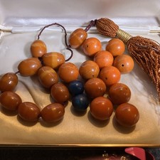 Vintage Bakelite Rare Orange Marble Beads Bakelite Prayer Beads & 2  Blue 78 Gr picture