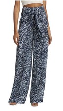 Ramy Brook Navy Light Blue Abstract Wide Leg Pants Tie Front High-Rise Sz6 NWT picture