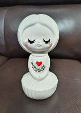 Vintage Ceramic Girl Coin Bank White Figurine Retro Piggy Bank picture