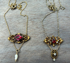 Lot of 2 gold wash antique victorian dainty lavaliere necklaces picture