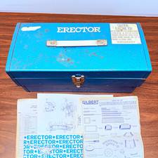 Vintage Gilbert Erector Set Blue Metal Case Electric Motor Transformer Manuals picture