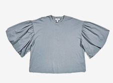 COS Blouse Women's size LARGE Gray Voluminous Puff Sleeve Minimalist Boxy picture