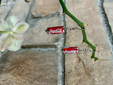 Vintage Coca-Cola Mini Soda Can Dangle Earrings Red Silver White Soda Theme picture