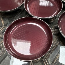 Vintage Cathrineholm Norway Set of 6 Burgundy Enamel Coasters, 4 7/8” picture