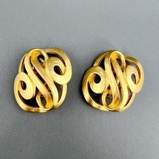 Vintage Erwin Pearl Earrings Sculptural Matte Gold Tone Clip Ons Signed PEP picture