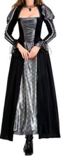 Medieval Renaissance Black & Silver Dress Costume Velvet Polyester XL picture