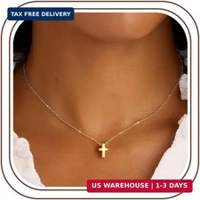 Women Small Cross Necklace 14K Gold Plated Christian Religious Pendant Jewelry picture