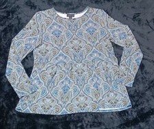 J Jill Wearever Long Sleeve Tunic Blouse PS Blue Paisley Lagenlook Festival Boho picture