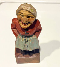 Hand-Carved Hand Painted Wood Woman Figurine, Painted Finish Damaged picture