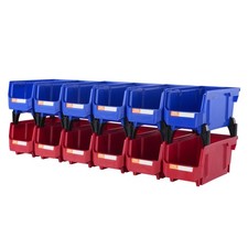 VEVOR Hanging Stackable Storage Bin Plastic Organizer Garage Box 12 PCS Blue/Red picture