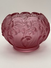 Vintage Fenton Pink Satin Lily of the Valley Rose Bowl Crimped Ruffled Glass 4” picture