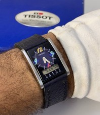 Vintage Tissot Two Timer Quartz Watch Funky Multicolor Dial Boxed Tank Ana-Digi picture