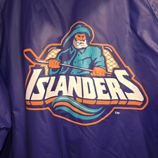 Vintage NHL New York Islanders Fisherman Logo Heavy Parka Jacket Orange Lined XL picture