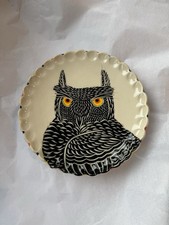 RARE Sue Tirrell Ceramic Owl Art Pottery Plate - NEW picture