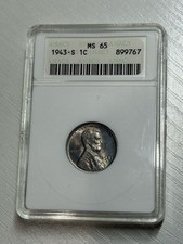 1943-S Steel Lincoln Wheat Cent ANACS MS65 WWII Gem BU San Francisco Cert 899767 picture