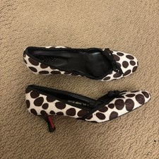 vintage Boden pony hair white and brown polka dot kitten heels US 9, 40 BNWT picture