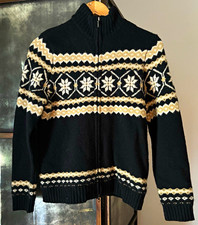 Vintage Eddie Bauer Wool Fair Isle Full Zip Mock Neck Knit Sweater M picture