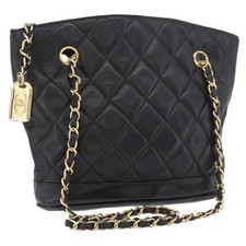 CHANEL Matelasse Chain Shoulder Bag Lamb Skin Black Gold CC Auth BA11274 picture