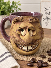 Vtg Rogers Funny Face Teeth Mug Cup Man Mustache 3D Creature Pottery Stoneware picture