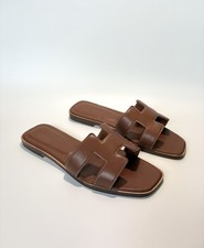 Hermès Oran Brown Leather Sandals Women’s Size EU 38 8 US Slides picture