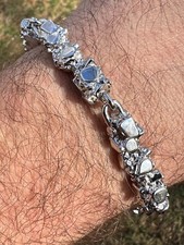 Heavy 8mm Custom Handmade Solid 925 Sterling Silver Nugget Link Bracelet Mens picture