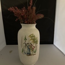 Vintage Hand Painted in Italy Signed Vase Flower Courting Couple 5x12 Cream Nasc picture