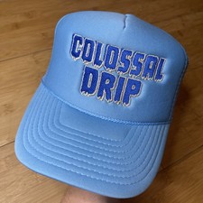 Colossal Drip Ice Blue Sky Powder Y2K Frozen Icy Trucker Foam Mesh Snapback Hat picture
