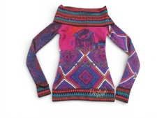 Desigual Sweater Womens Small Pink  Rainbow Multicolor Off Shoulder Turtleneck picture