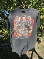 Vtg 1990s Harley Davidson 3D-emblem Sturgis double sided 50/50 black T-shirt L picture
