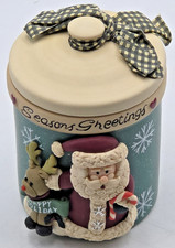 Vintage St Johnsbury Christmas Holiday Candle Santa Reindeer Jar Unburned picture