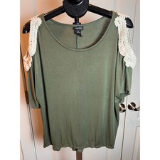 Open Shoulder Top Women XL Crochet Lace Cold Shoulder Boho Cottagecore Fall Chic picture