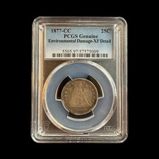 1877-CC Seated Liberty Quarter 25C - PCGS Environmental Damage XF Detail - 0339 picture