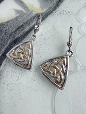 Solvar Ireland Celtic Triquetra Drop Earrings Two Tone Knot Leverback Marked⁠ picture