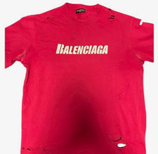 Authentic Balenciaga Men's Red Distressed T-Shirt Size Large Oversized Fit picture