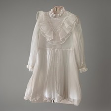 VTG Merry Girl Party Dress Girl's White Lace Dress Sz 7 Sheer Ruffle Pleated picture