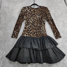 Vtg Morton Myles for the Warrens Party Dress Sz 6 Glam Black Tiered Animal Print picture