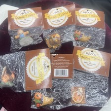Vintage Enesco Teenie Tinies Thanksgiving Lot Of 6 Scarecrow Turkey Leaves Food picture