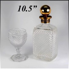 Superb Antique French Baccarat c.1830 Diamond Cut Decanter and Full Size Goblet picture