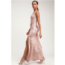 Lulu's Krista Mauve Pink Velvet V-Neck Sleeveless Mermaid Maxi Dress Size M NWT picture