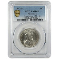 1947 S Philippines Douglas MacArthur Silver 50c MS 65 PCGS SKU:I28798 picture