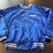 Vintage Hartwell Blue Satin Bomber Jacket US Rentals Turlock CA Size XL 46-48 picture
