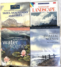 Lot of 4 Painting Techniques Watercolors Landscape Water Coastal Scenes Skies picture