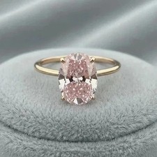 2.00Ct Oval Cut Lab Created Pink Diamond Solitaire Ring 14K Yellow Gold Plated picture