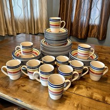 47pc VTG Pier 1 Imports Summer Stripes Stoneware Dish Set Dinner Lunch Bowl Mug picture