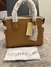 Michael Kors Mercer Medium Satchel Pebbled Brown Gold Zip Dust Bag Card picture